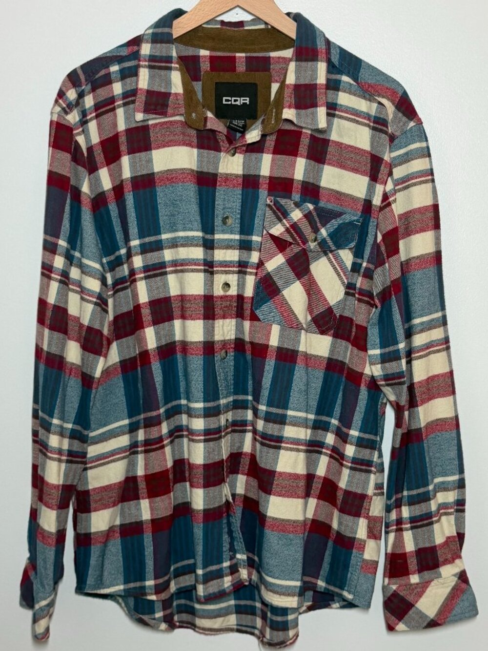 CQR Men’s Plaid Flannel Button Front Shirt XL